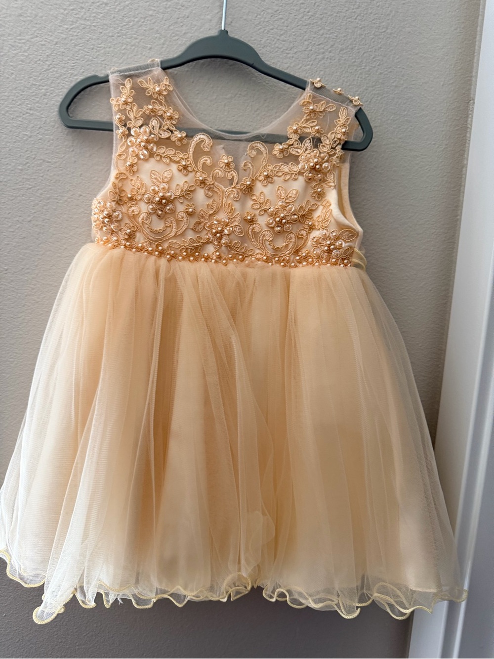 Girls' Gold Embellished Tulle Dress
